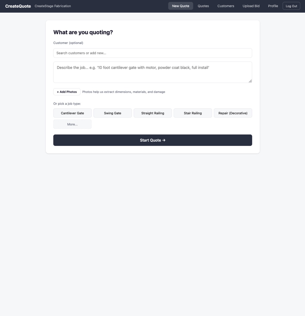 CreateQuote — job intake