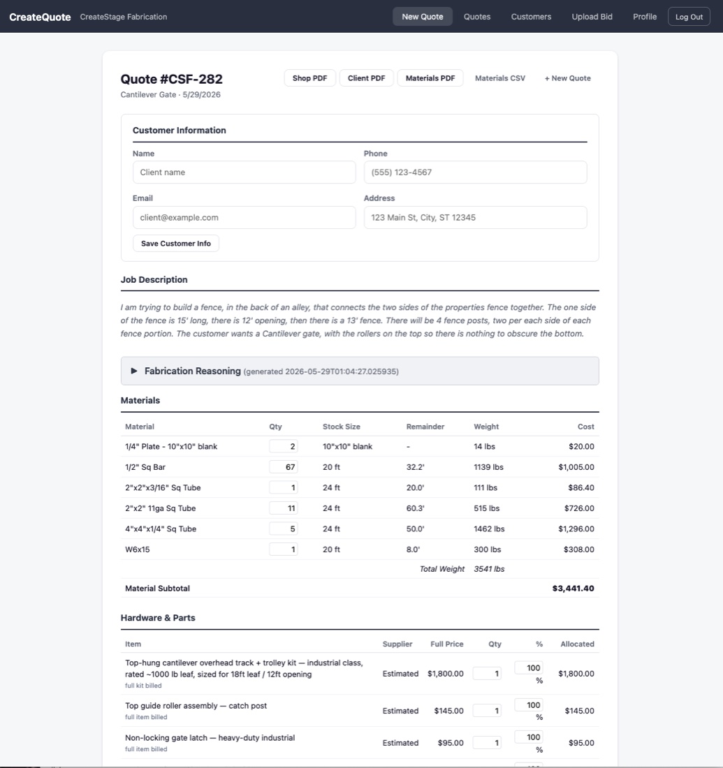 CreateQuote — line-item quote
